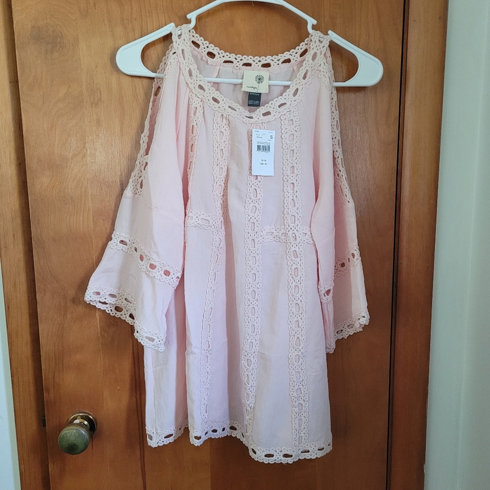 Pale Pink Crochet Cold Shoulder Maternity Top